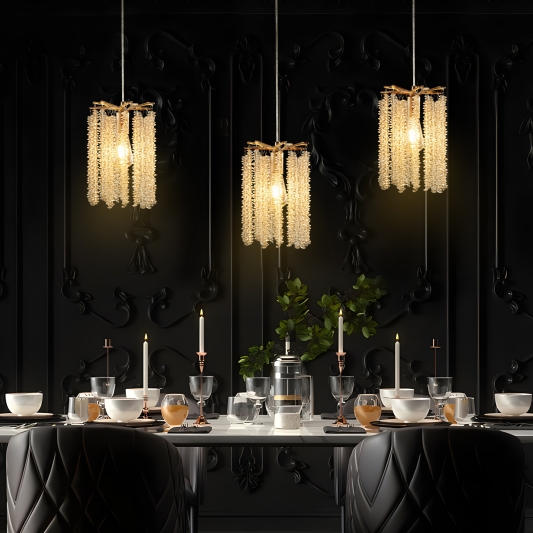 Luxury 3-Pack Crystal Pendant Lights Elegant Golden Finish Chandelier with Waterfall Bead Design (No Bulbs)