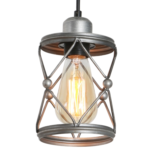 Industrial Pendant Lighting for Kitchen Island Rustic Mini Cage Pendant Light Farmhouse Pendant Lamp with Silver Grey Adjustable for Dining Room Hallway Entryway Bedroom