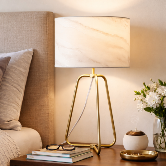 New Design Small Modern Stylish Desk Lamp in Stock in The United States Easy To Install Optima Marble Lampshade Table Lamp Bronze 110V Metal Online Shift Switch Used for Bedside Table Lamp