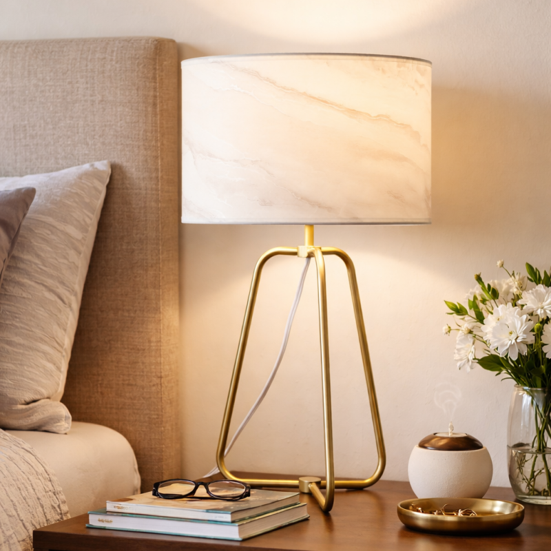 New Design Small Modern Stylish Desk Lamp in Stock in The United States Easy To Install Optima Marble Lampshade Table Lamp Bronze 110V Metal Online Shift Switch Used for Bedside Table Lamp