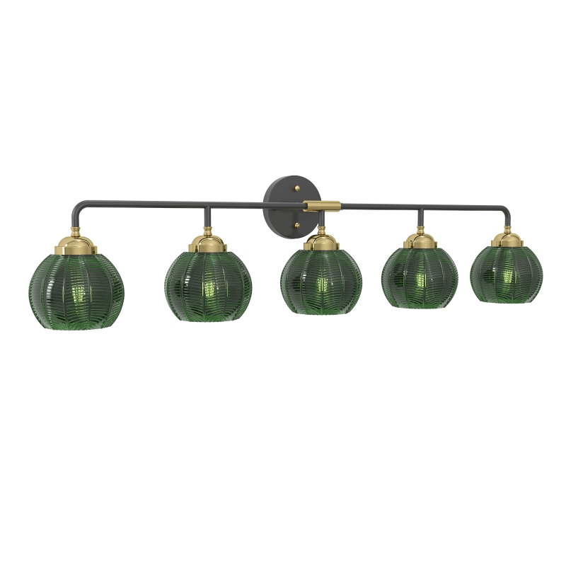 5-Light Bathroom Light Fixtures(Not Include Light Bulbs) Modern Vanity Lights with Glass Shade Vintage Light Fixture Bathroom over Mirror Wall Lights for Kitchen Dinning Room Bedroom Black Gold