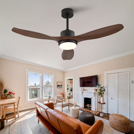 52 Inches Modern Black Ceiling Fan With Light 3 ABS Blades Remote Control Reversible DC Motor With Dimmable LED