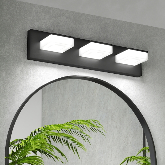 20 Inches LED Modern Bathroom Vanity Light Fixtures 3-Light Matte Black Modern Acrylic Bathroom Wall Lighting Fixtures over Mirror (Cool White 6000K)